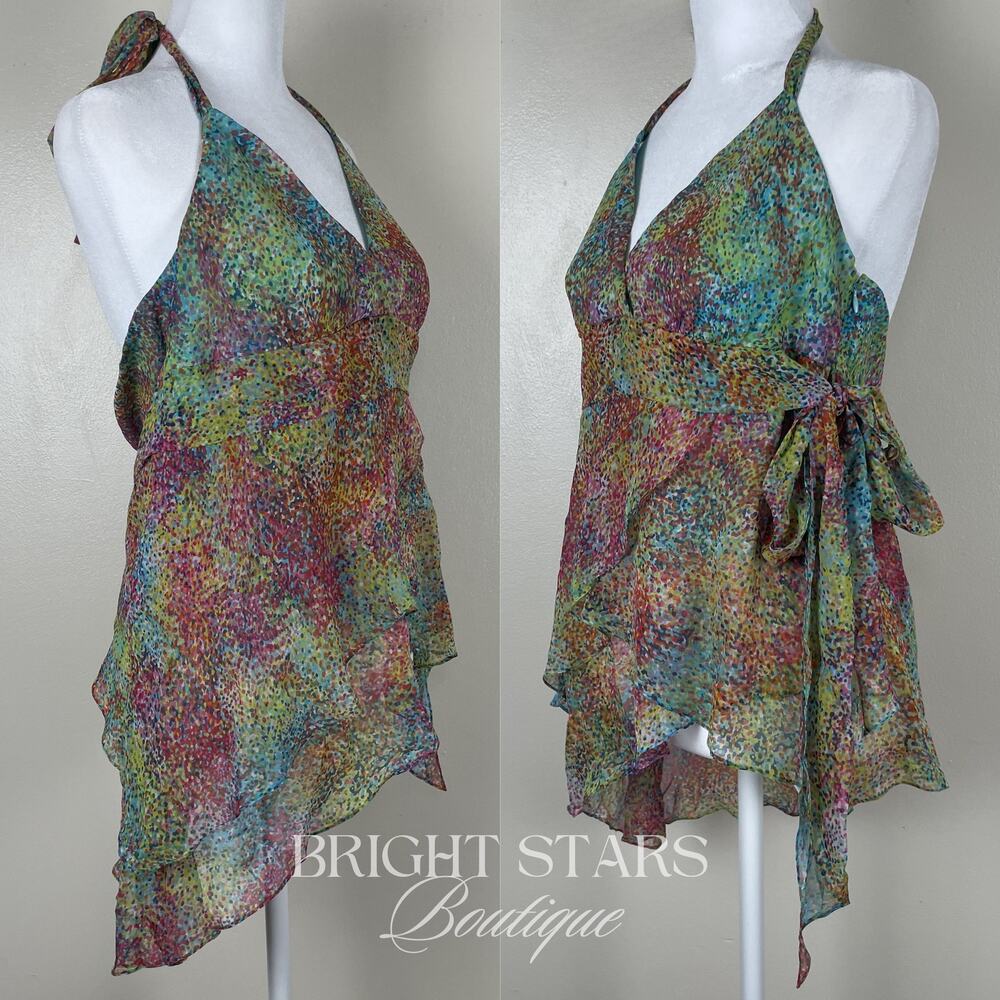 Rare Multicolor Silk Halter Top ASO Brooke Davis One Tree Hill Y2K Sophia Bush - Picture 6 of 8